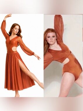 Kelle dance solo costume 2 piece Orange bronze contemporary lyrical 4477 XLA